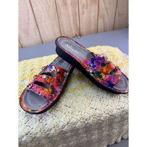Alegria FIO-135 Floral Leather Slide Sandals Womens Size 11 Multicolor Wedge